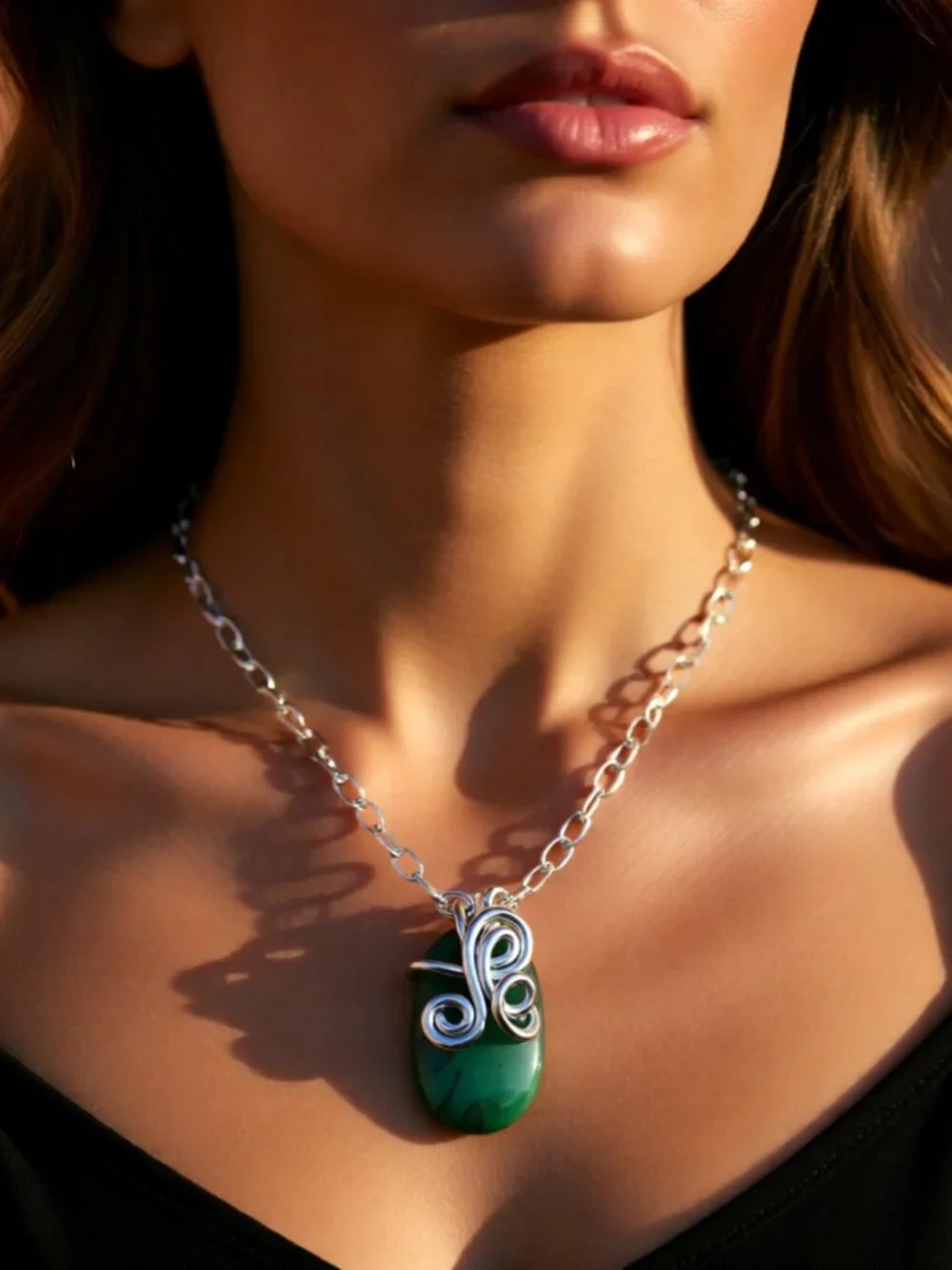 Green Agate Pendant Necklace 22